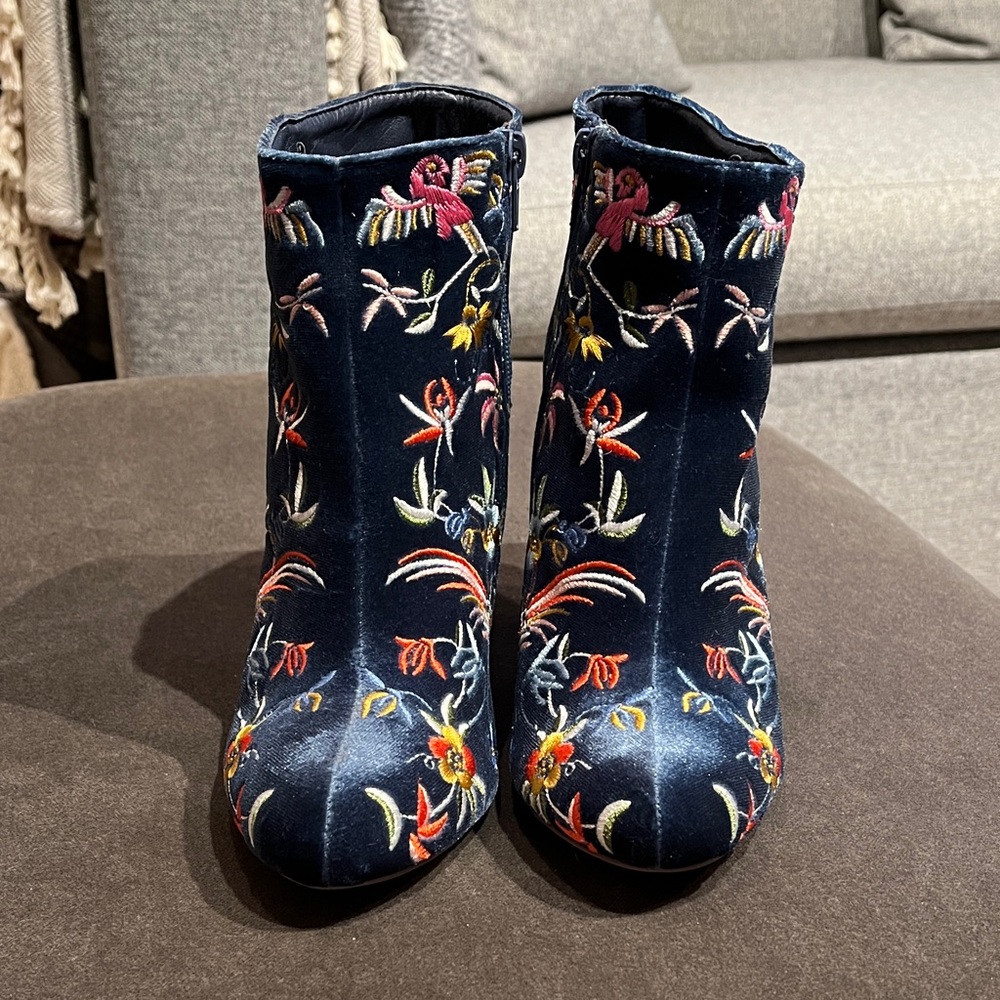 Liliana Floral Embroidered Velvet Ankle Boots